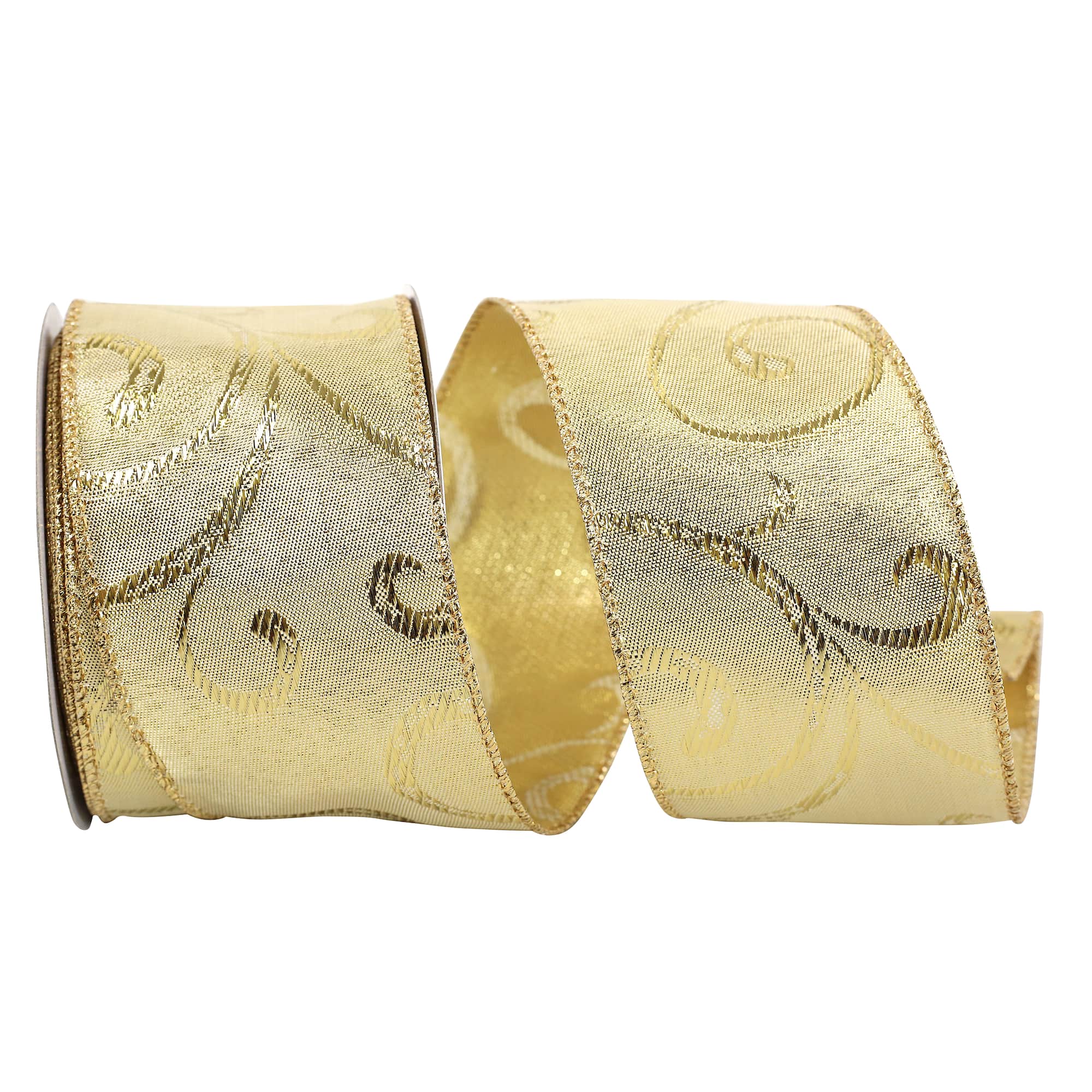 JAM Paper 2.5" x 10yd. Gold Swirls Wired Metallic Ribbon